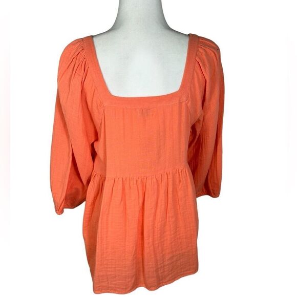 Mud Pie Sydney Orange Square Neck Gauze Babydoll Tiered Boho Top - Picture 4 of 7